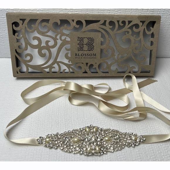 Blossom Veils & Accessories Bridal Pearl & Crystal Rhinestones Accent Belt - Picture 1 of 6